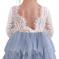 2Bunnies Girl Peony Lace Back A-Line Tiered Tutu Tulle Flower Girl Dress (Gray Sleeve Short, 12M)