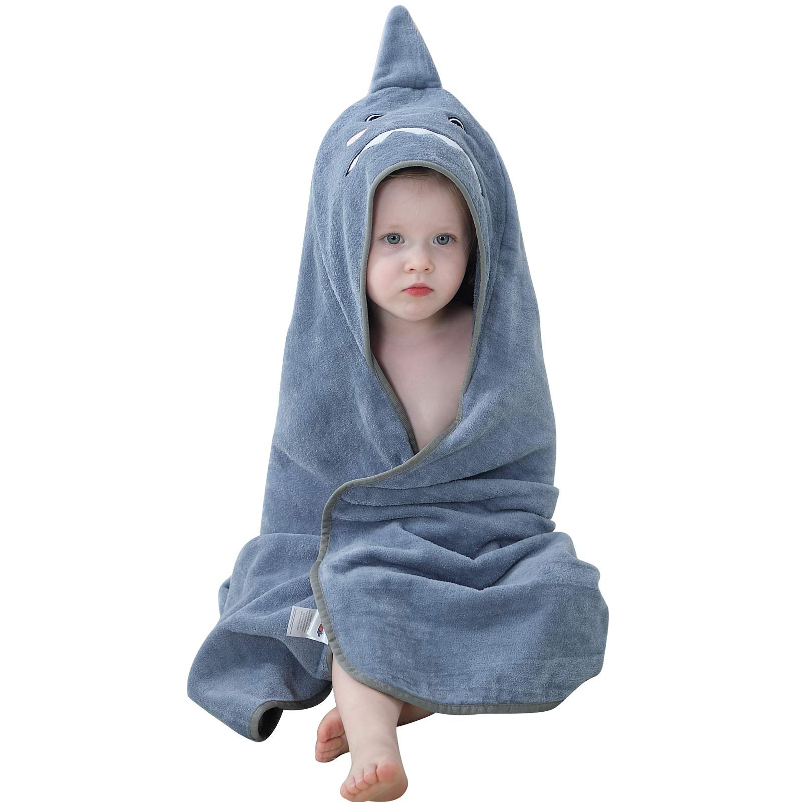 Michley Unisex Baby Animal Hooded Bath Towel Soft Cotton Beach Swimming Bathrobe For 0-6T, Grey