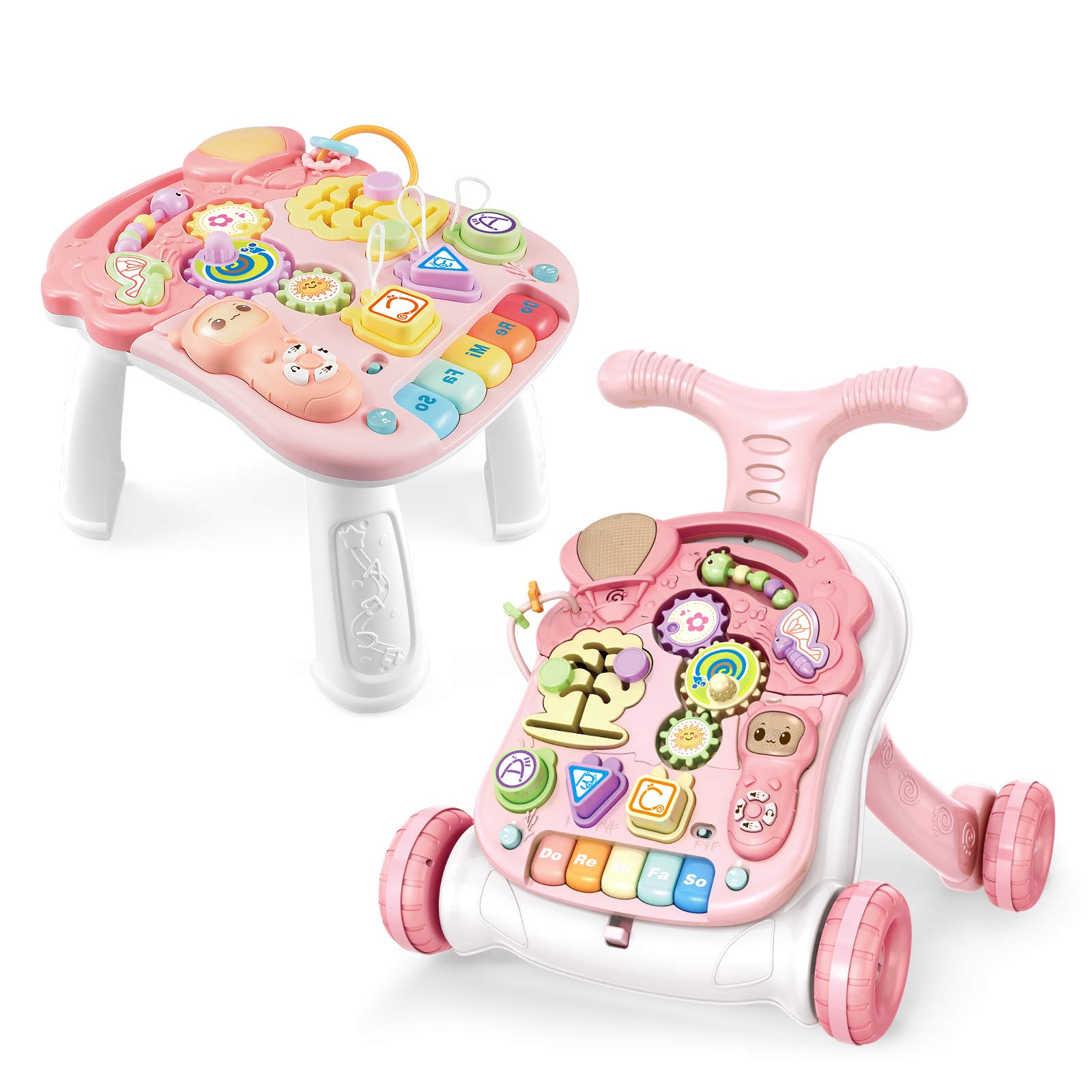 Baby Learning Walker Sit-to-Stand Baby Walker with Wheels Entertainment Table Kids Early Educational Activity Center, Baby Push 