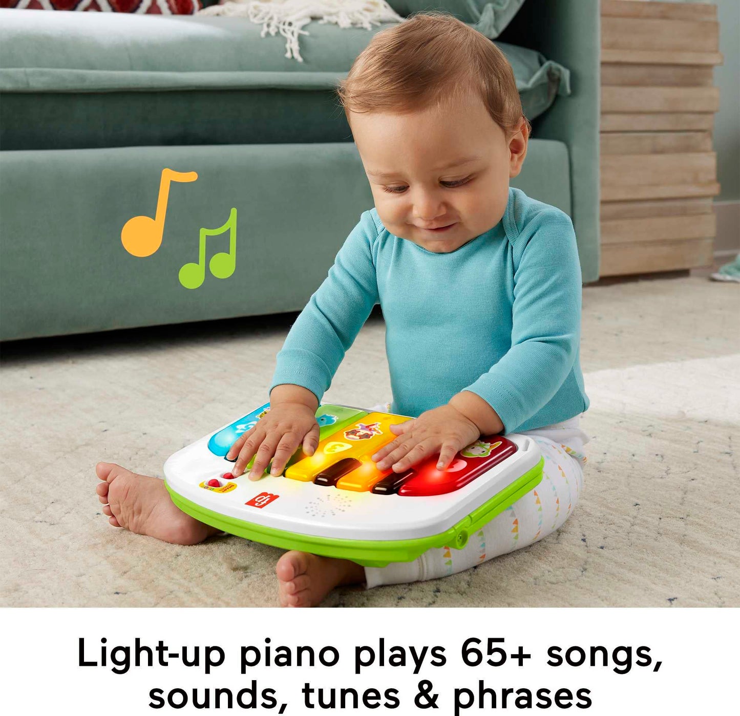 Fisher-Price Portable Baby Chair Kick & Play Deluxe Sit-Me-Up Seat with Piano Learning Toy and Snack Tray for Infants to Toddler