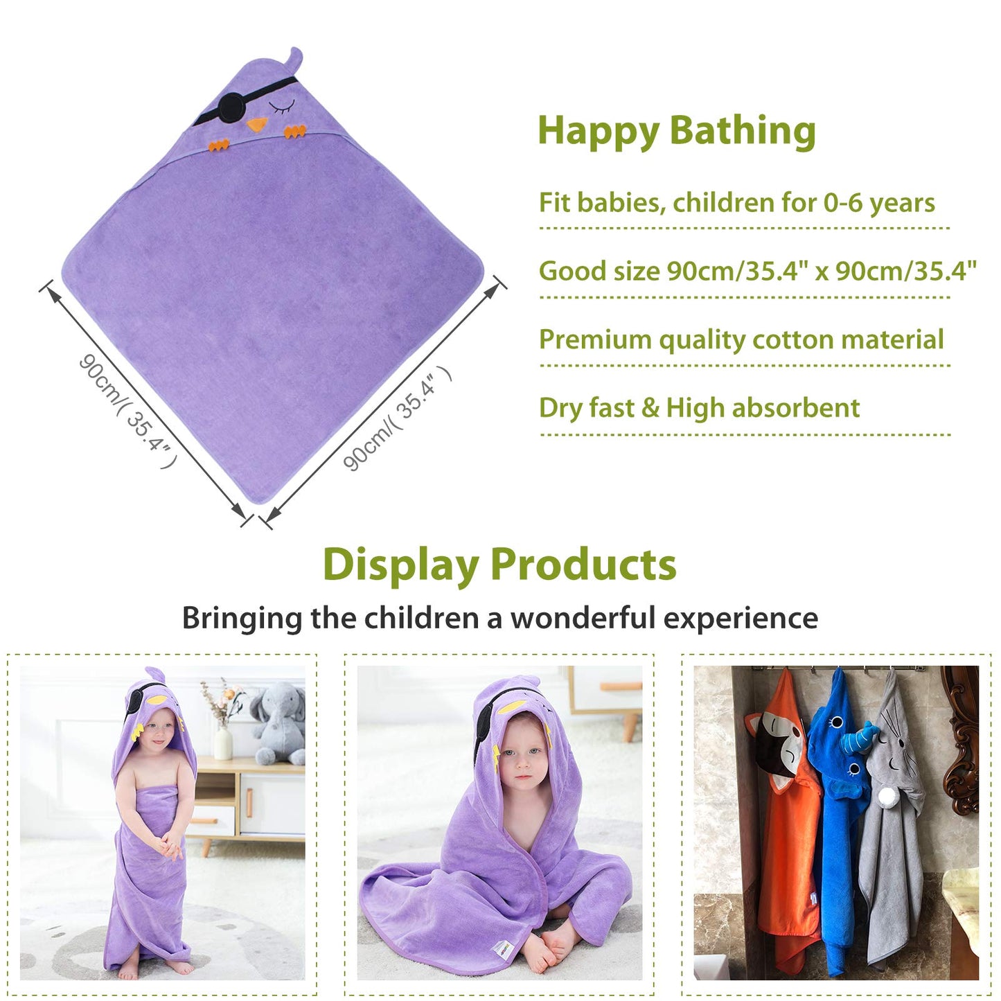 Michley Animal Hooded Baby Bath Towel Toddler Premium Cotton Absorbent Washcloth For Girls Boys 0-6T, Bird