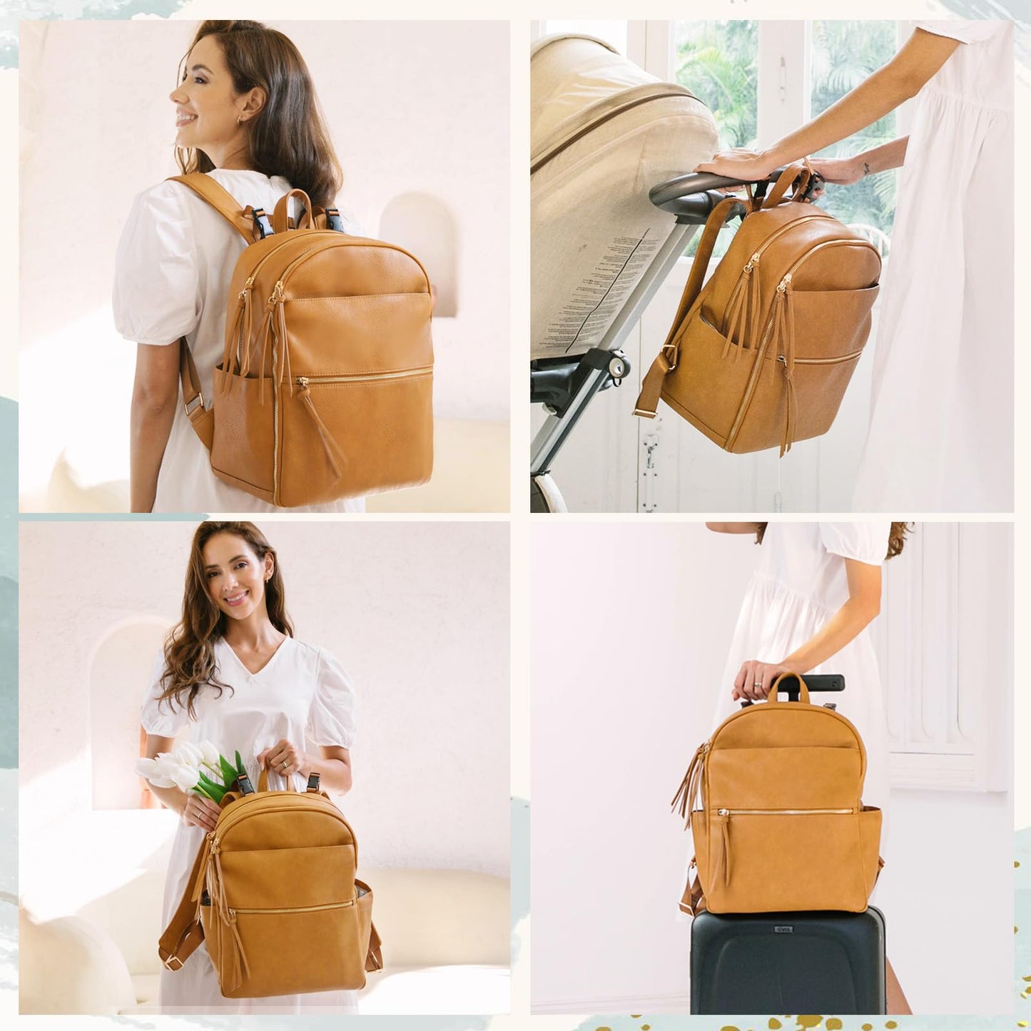 Mominside Diaper Bag Backpack With 6 Insulated Pockets, Leather Baby Bag For Mom Dad, Baby Registry, 18 Pockets, Changing Pad, S