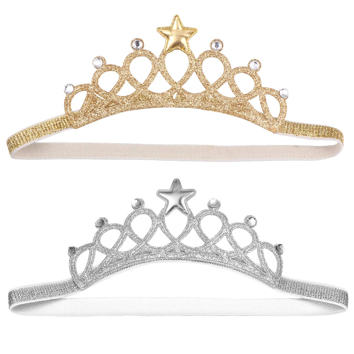 Beaupretty 2Pcs Baby Girls Crystal Crown Tiara Hair Belt Headband Soft Headwrap Princess Headpiece Children Hair Accessories For