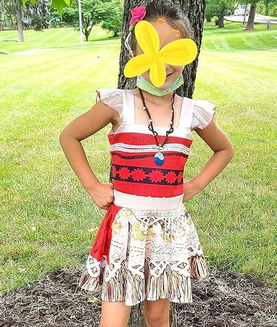 Rauoawby Toddler Little Princess Girls Necklace For Cosplay Moana Party Costume Dress Up With Flower Hair Clip