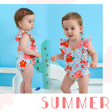 Newborn Baby Girl Ruffle Swimsuit Infant Toddler One Piece Floral Bikini Beach Bathing Swimwear Set (6-12 Months, Orange)