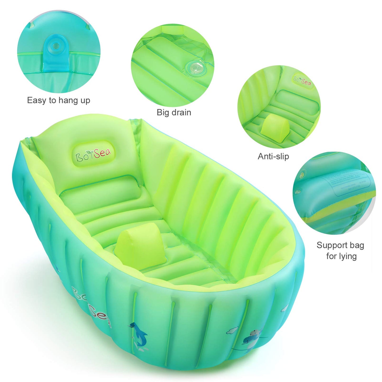 Inflatable Baby Bathtub, Boysea Toddler Bath Tub With Anti-Sliding Saddle Horn Helps Infants To Toddler Tub, Portable Travel Sho