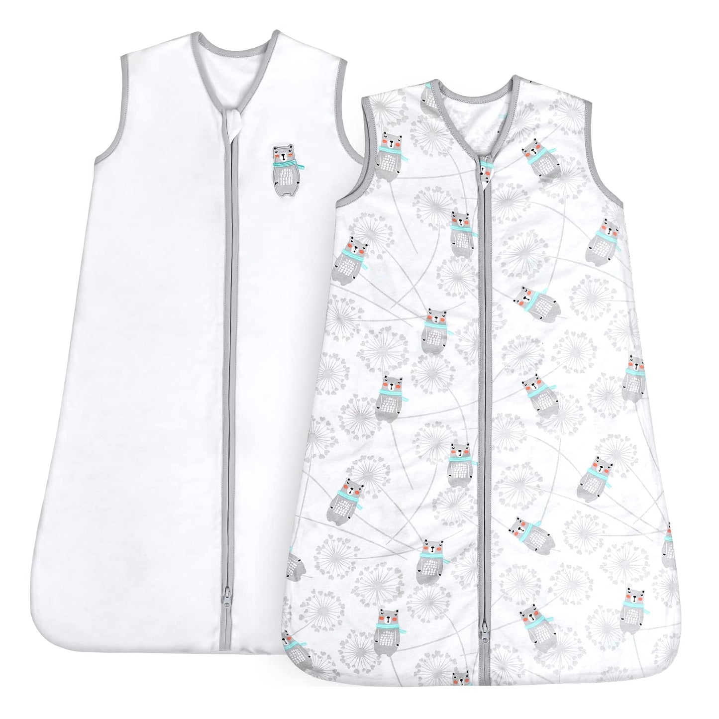 TILLYOU Sleep Sack 0-6 Months - 0.5 TOG Baby Wearable Blanket with 2-Way Zipper, Extra Soft Cotton Sleeveless Sleeping sack 2 Pa
