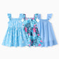 Patpat 3 Pack Toddler Girls Ruffle Sleeve A-Line Dresses Baby Girl Casual Clothes Multi-Pack Sundress, Blue Floral, 9-10Years