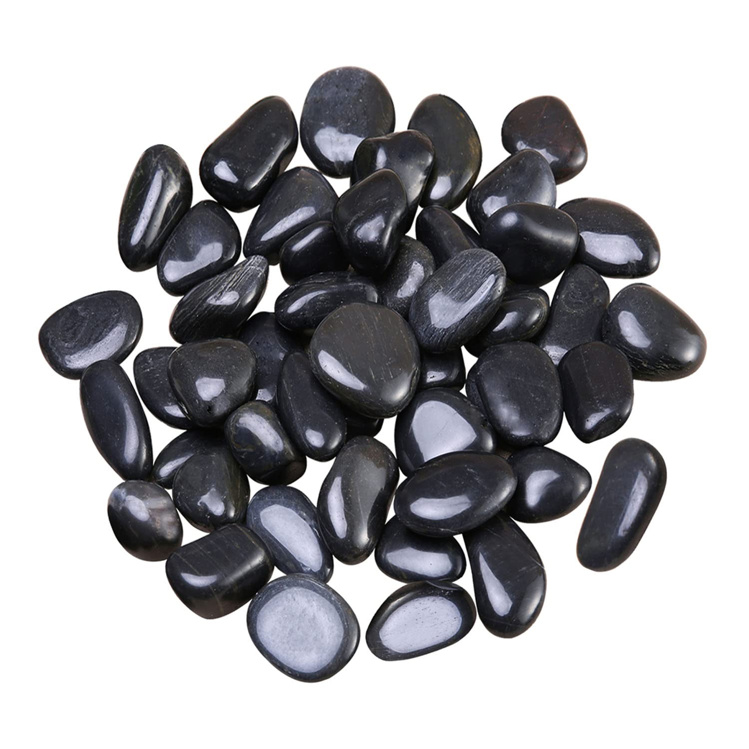 5 Lb Natural Polished Black Pebbles For Indoor Plants - Decorative Black River Rocks For Plants, Fish Tank Rocks, Vase Fillers A