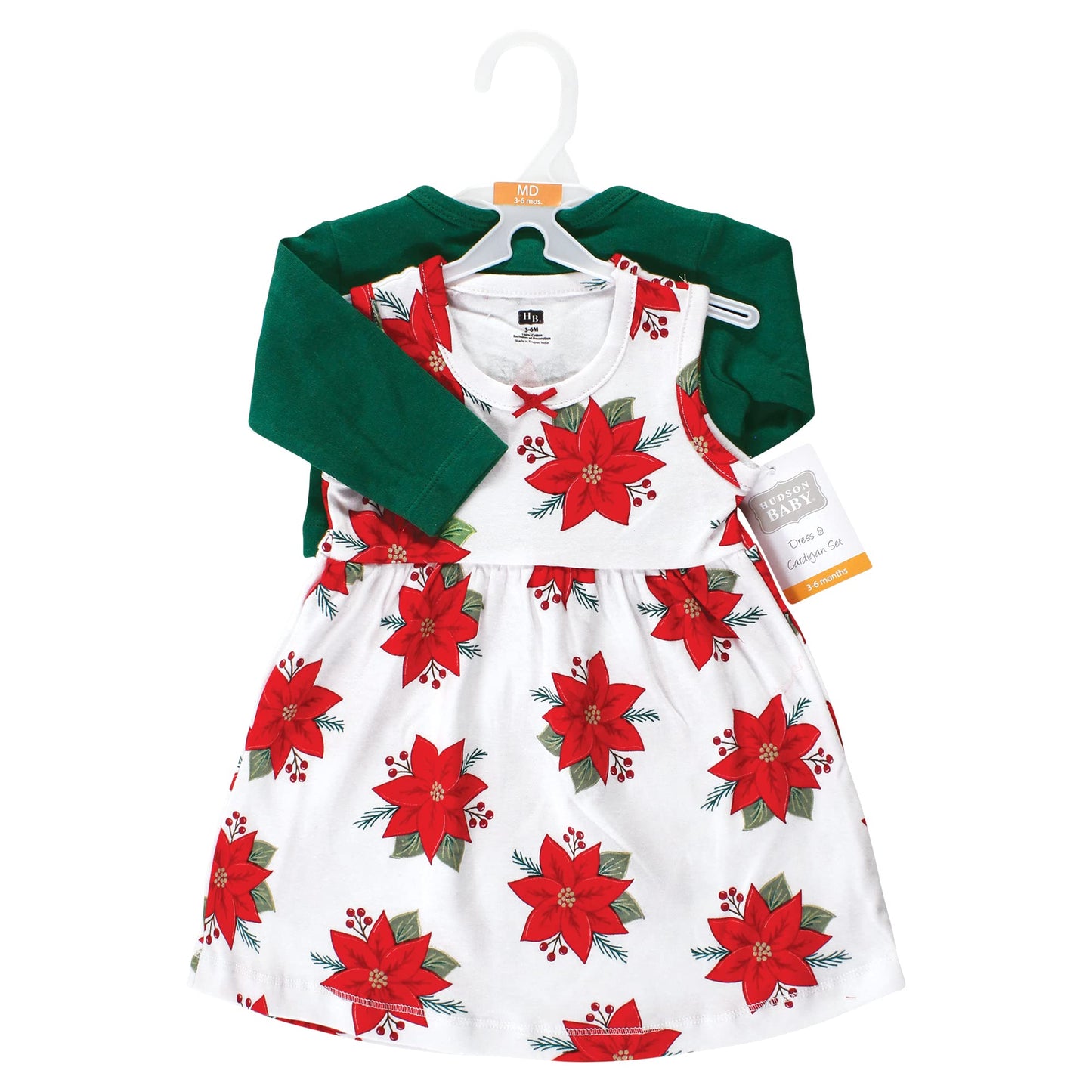 Hudson Baby Baby Girls' Cotton Dress And Cardigan Set, Poinsettia, 18-24 Months