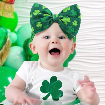 Oneninedream 6    Large St Patricks Baby Bows Shamrock Clover Headbands Hairband Green Nylon Bows For Newborn Girls Infants Todd