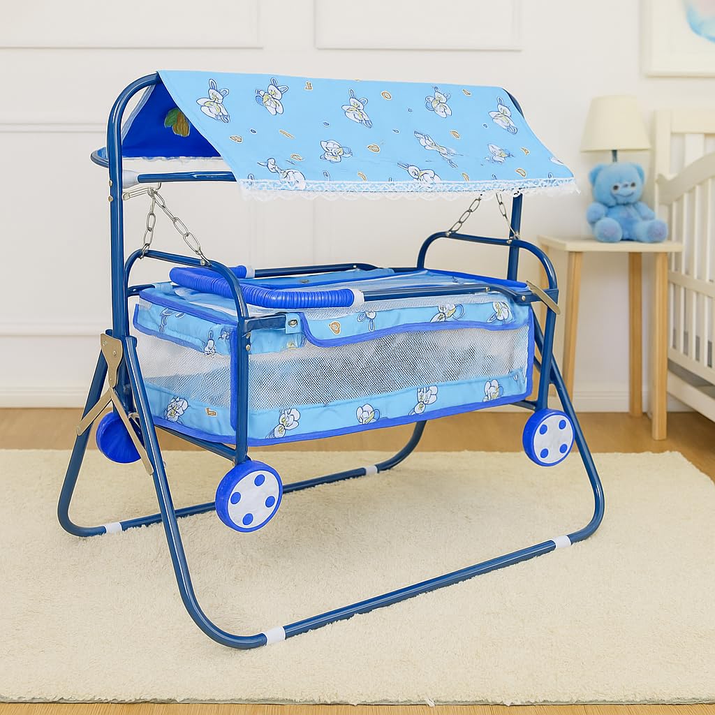Avani Metrobuzz Small Baby Cradle With Wheels, Foldable Design With Canopy For For 04 Months Baby Boys And Girls | Bed Size  2