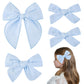 Deeka 4 Pcs Blue Cotton Linen Dot Hair Bows 3 Styles 5' & 4' Handmade Hair Bow Set For Toddler Girls Alligator Hair Clips Knot