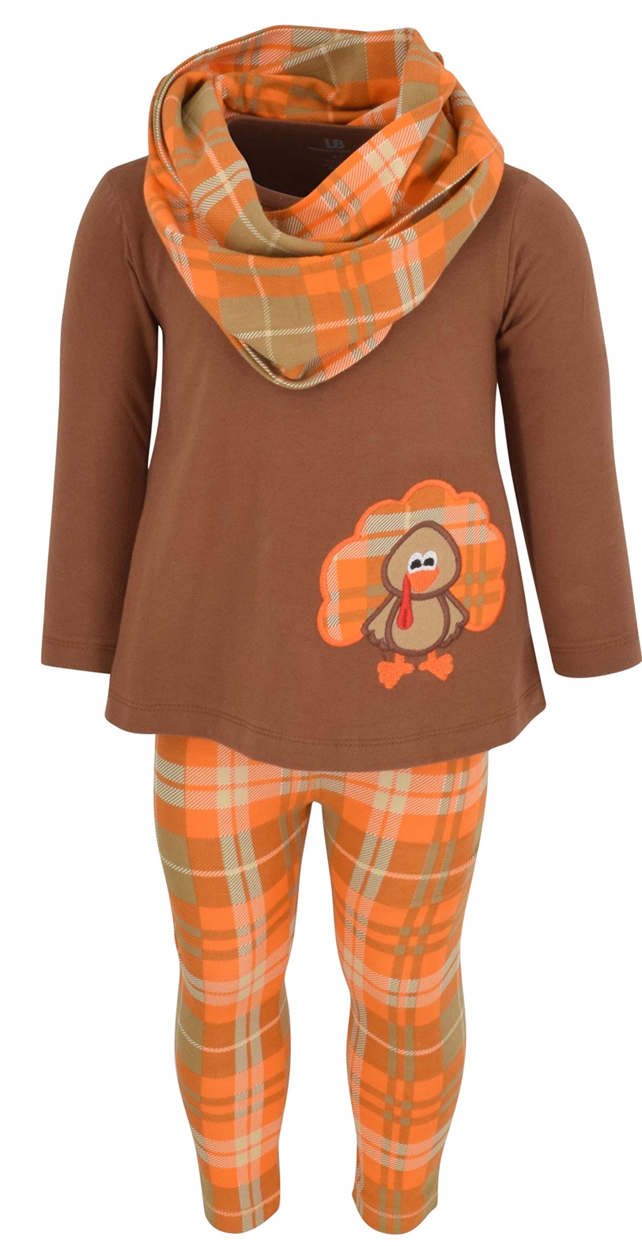 Unique Baby Girls 3 Piece Thanksgiving Turkey Embroidery Plaid Outfit (8)