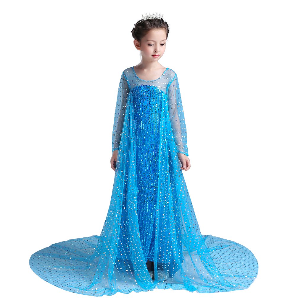 Dressy Daisy Girls Ice Princess Costumes Halloween Fancy Party Sequin Dress with Train Long Sleeve Size 10-12 Blue