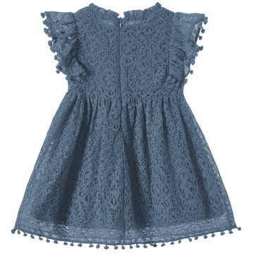 Niyage Toddler Girls Elegant Lace Pom Pom Flutter Sleeve Party Princess Dress Navy Bule 110