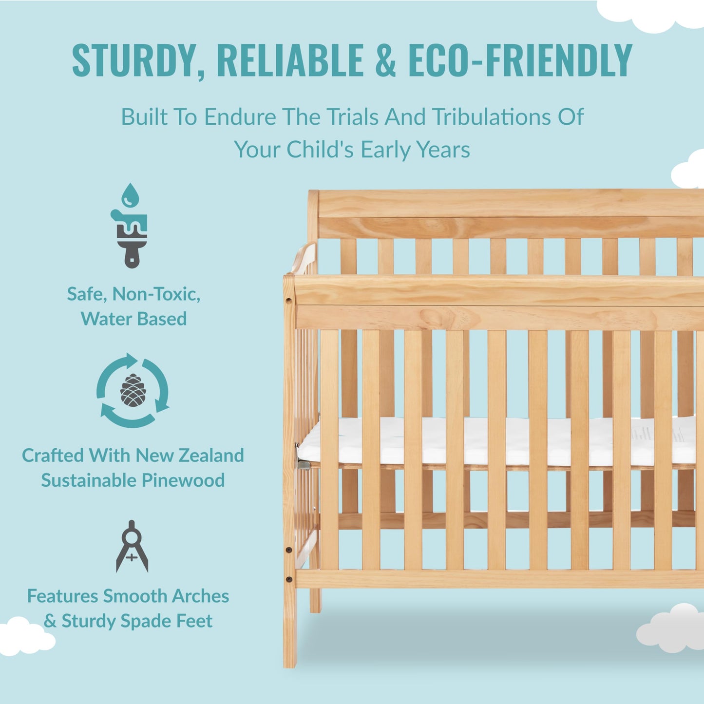 Dream On Me Jayden 4-In-1 Mini Convertible Crib And Changer In Natural, Greenguard Gold Certified, Non-Toxic Finish, New Zealand