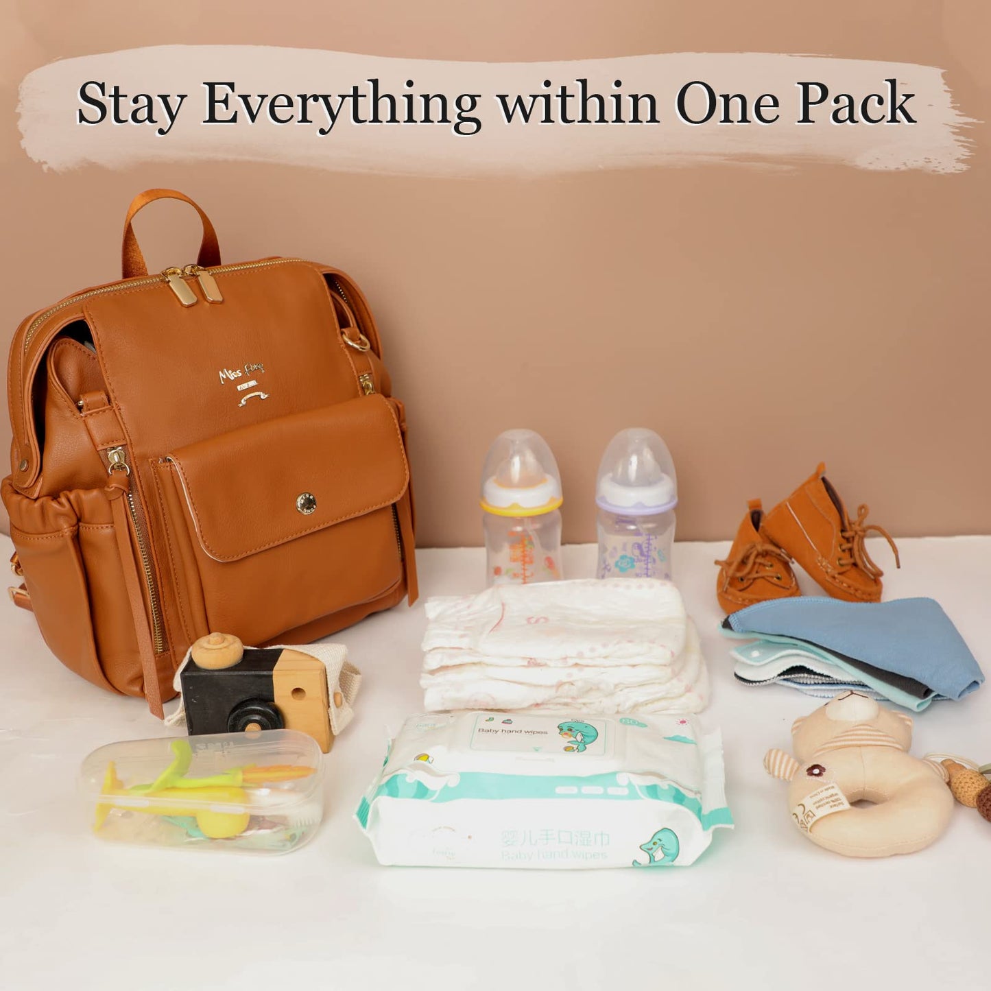 Miss Fong Small Diaper Bag, Mini Diaper Bag Dackpack Leather Diaper Bag Backpack With 12 Diaper Bag Organizer, Insulated Pocket,
