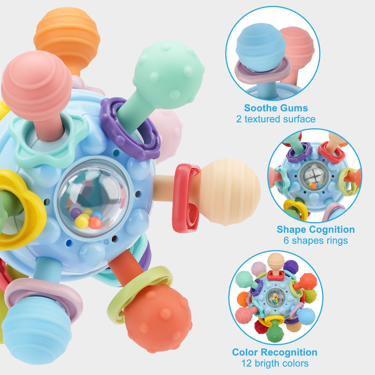 Baby Teething Toys, Baby Teethers Montessori Sensory Toys For 0-6 6-12 Months, Easter Basket Stuffers Gifts For 1 Year Old Boys