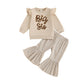 Toddler Infant Baby Girl Fall Winter Clothes Big Sister Little Sister Matching Outfits Sweatshirt Pants Set (Khaki Bell Bottoms,