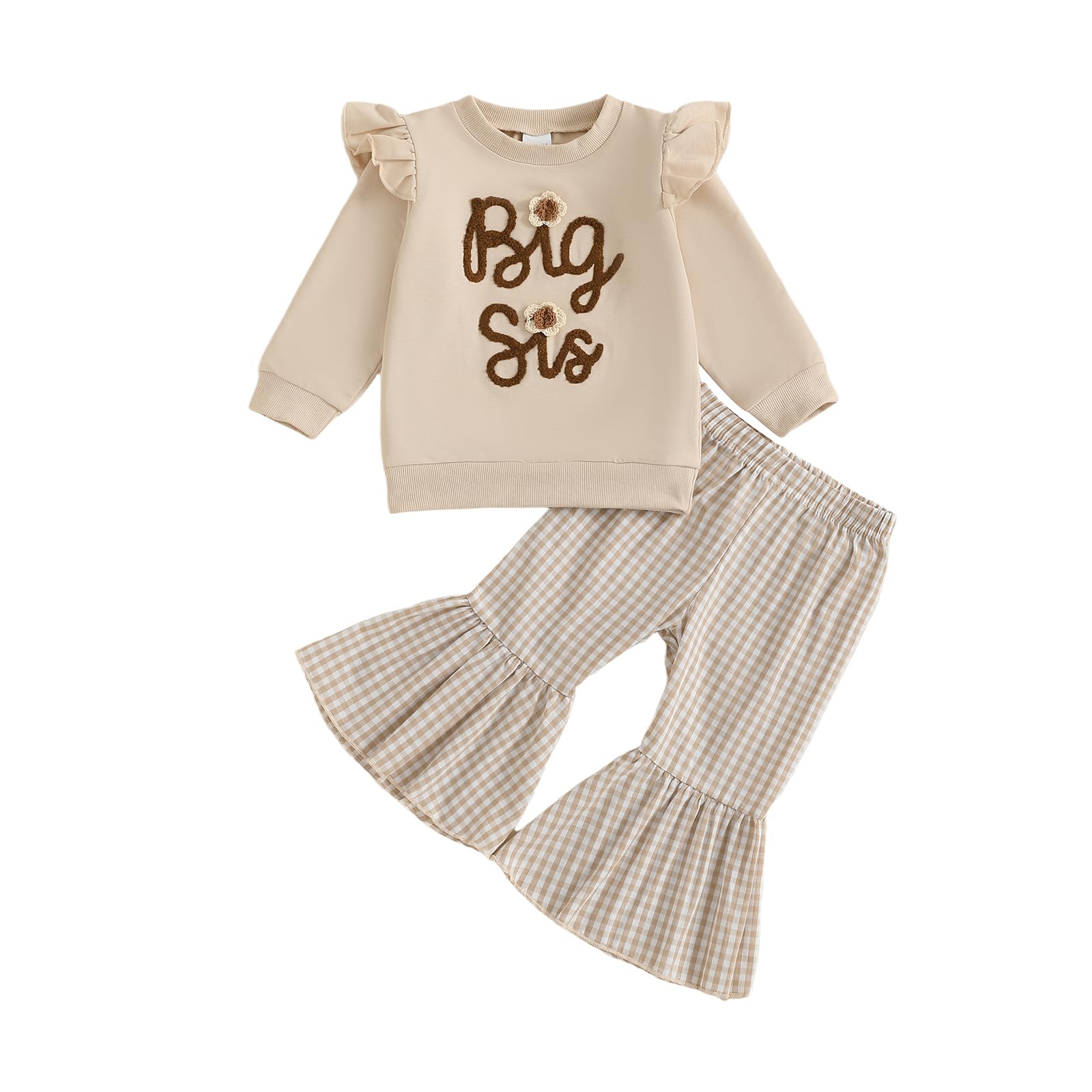 Toddler Infant Baby Girl Fall Winter Clothes Big Sister Little Sister Matching Outfits Sweatshirt Pants Set (Khaki Bell Bottoms,