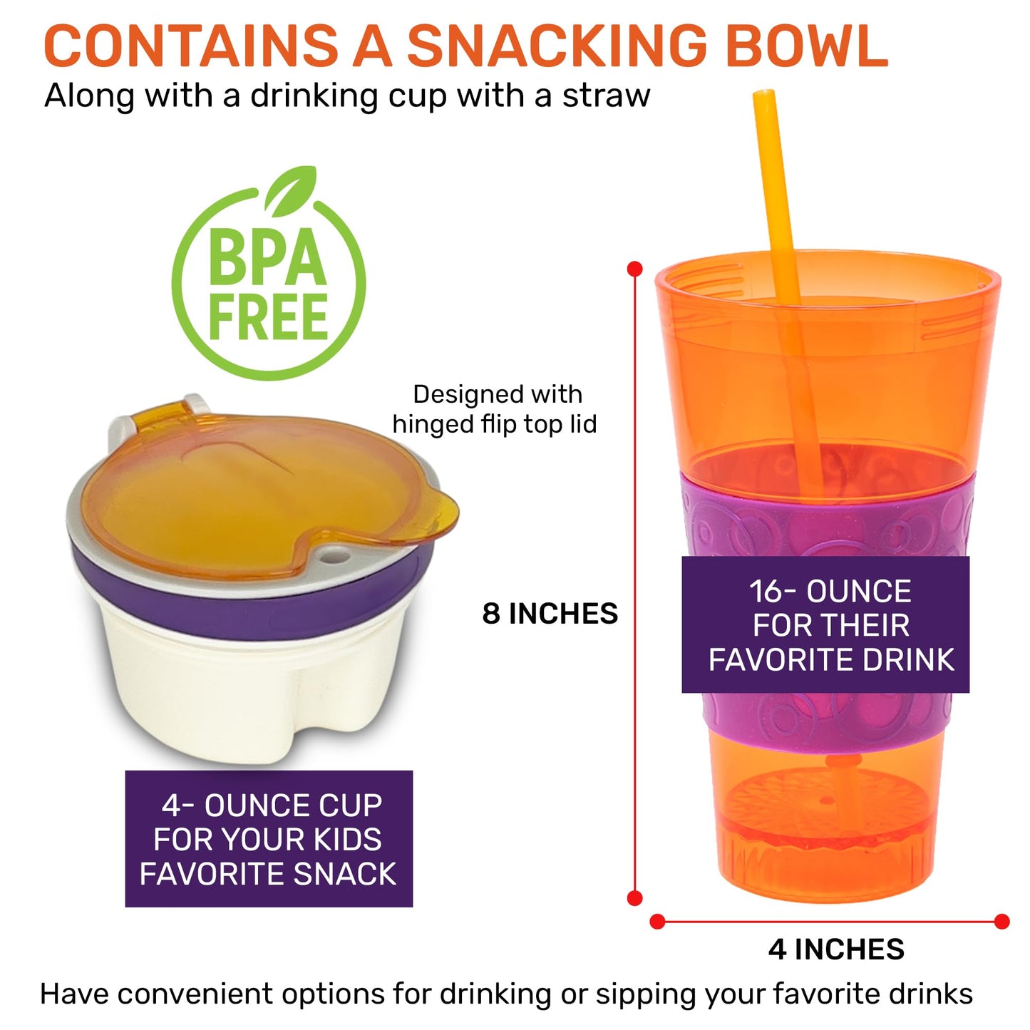 Exultimate 2 In 1 Snack Drink Cup Kids Spill Proof Tumbler Plastic Straw Lid Locks 16 Oz