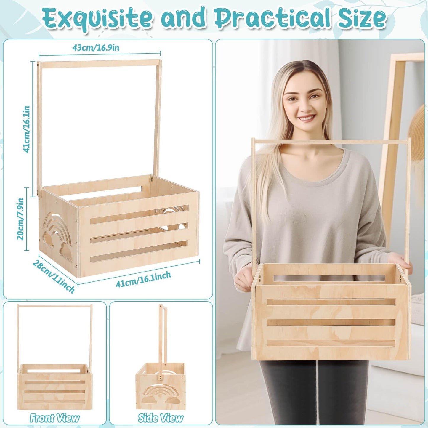 Jupwalz Wooden Baby Shower Crate Closet With Hangers, Letters, Dividers - Easy Assembly Basket For Newborn Boys Girls - Pregnanc