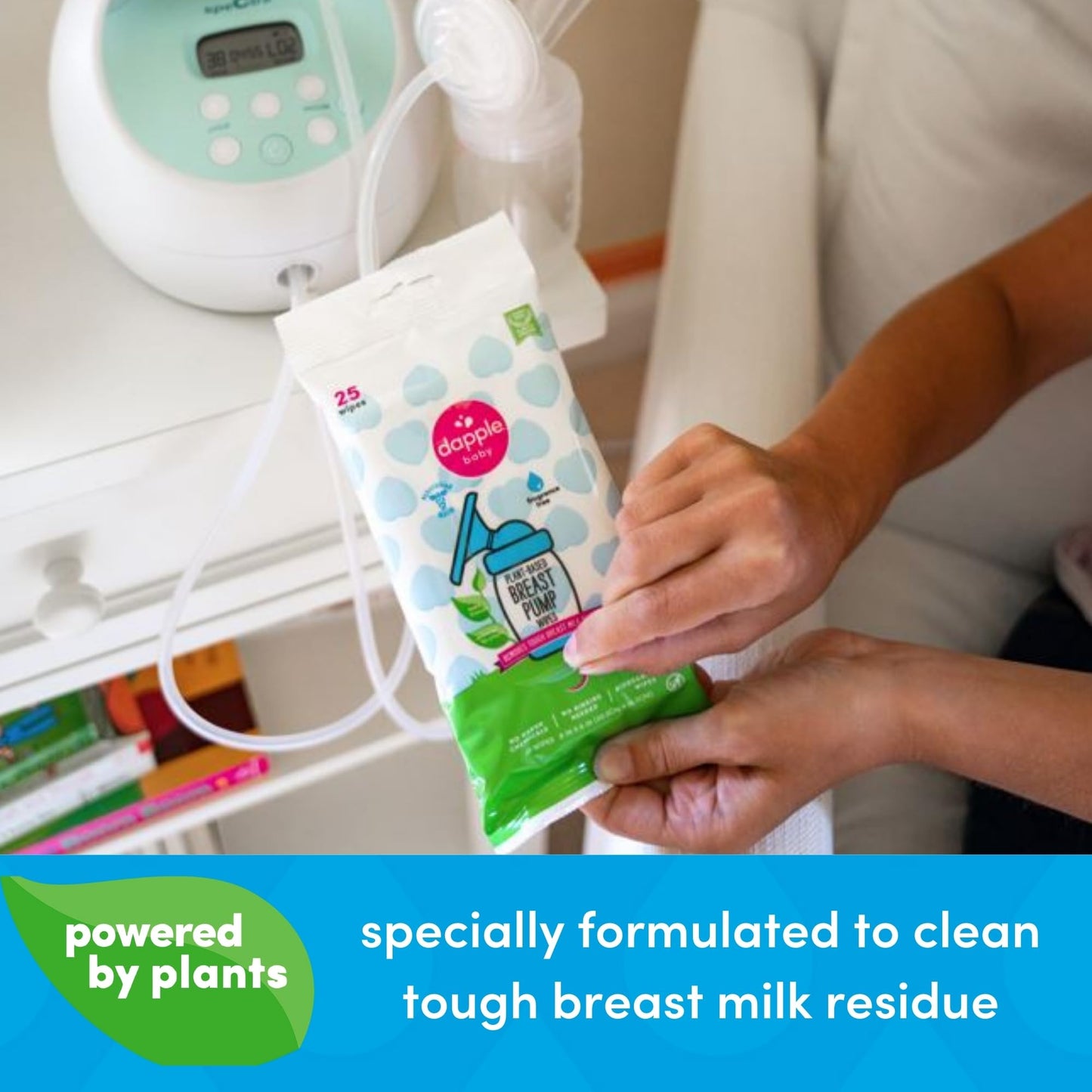 Breast Pump Wipes By Dapple Baby, 25 Count (Pack Of 3), Fragrance Free, Plant Based & Hypoallergenic Breast Pump Wipes - Removes