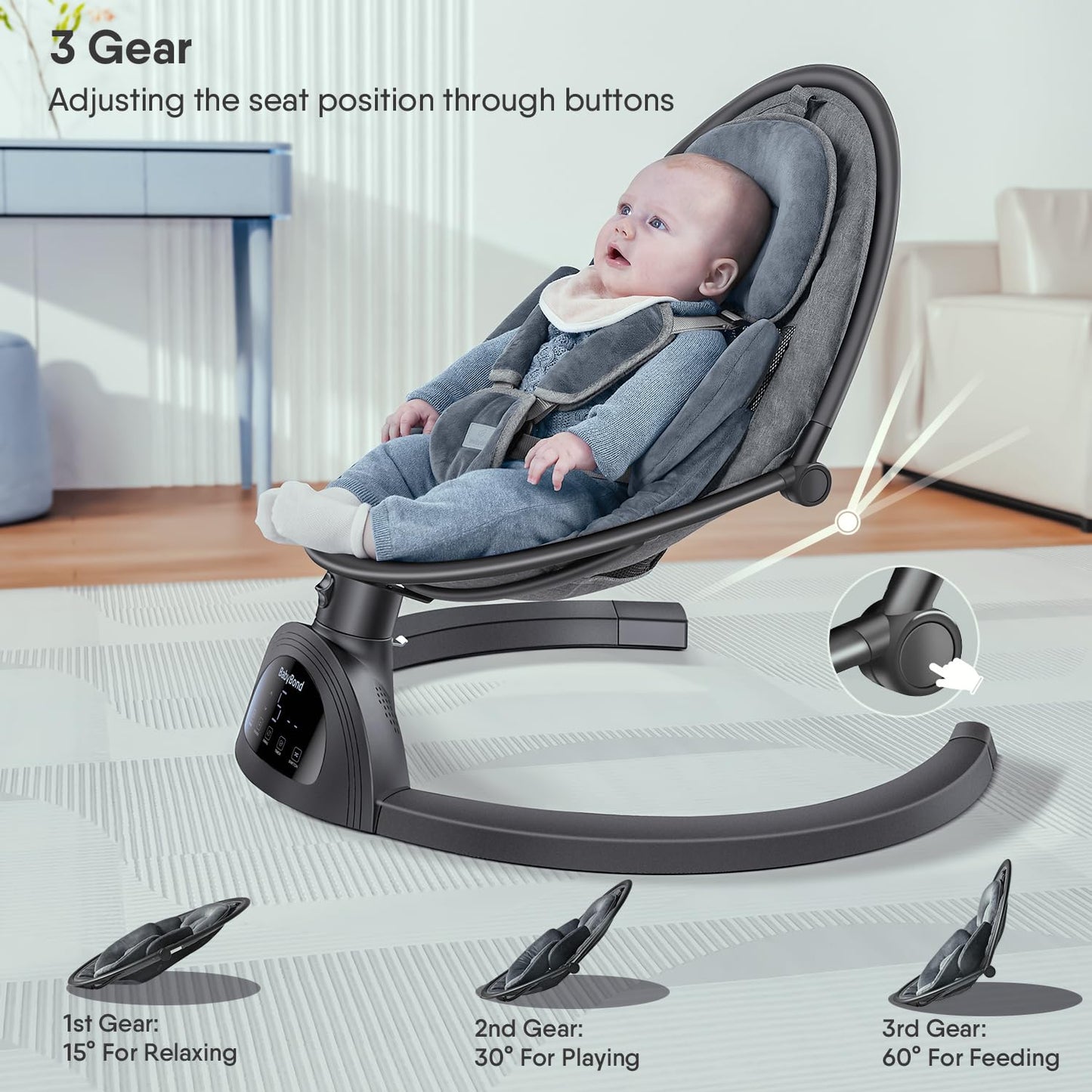 Babybond Baby Swings For Infants, Bluetooth Infant Swing With Music Speaker, 3 Seat Positions, 5 Point Harness Belt, 5 Speeds An