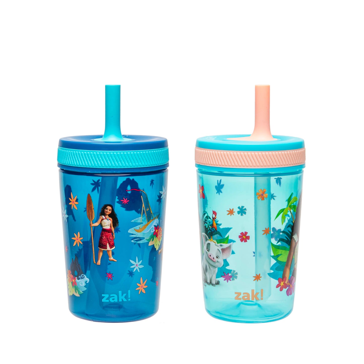 Zak Designs Disney Moana 2 Kelso Toddler Cups For Travel or At Home, 15oz 2-Pack Durable Plastic Sippy Cups With Leak-Proof Desi