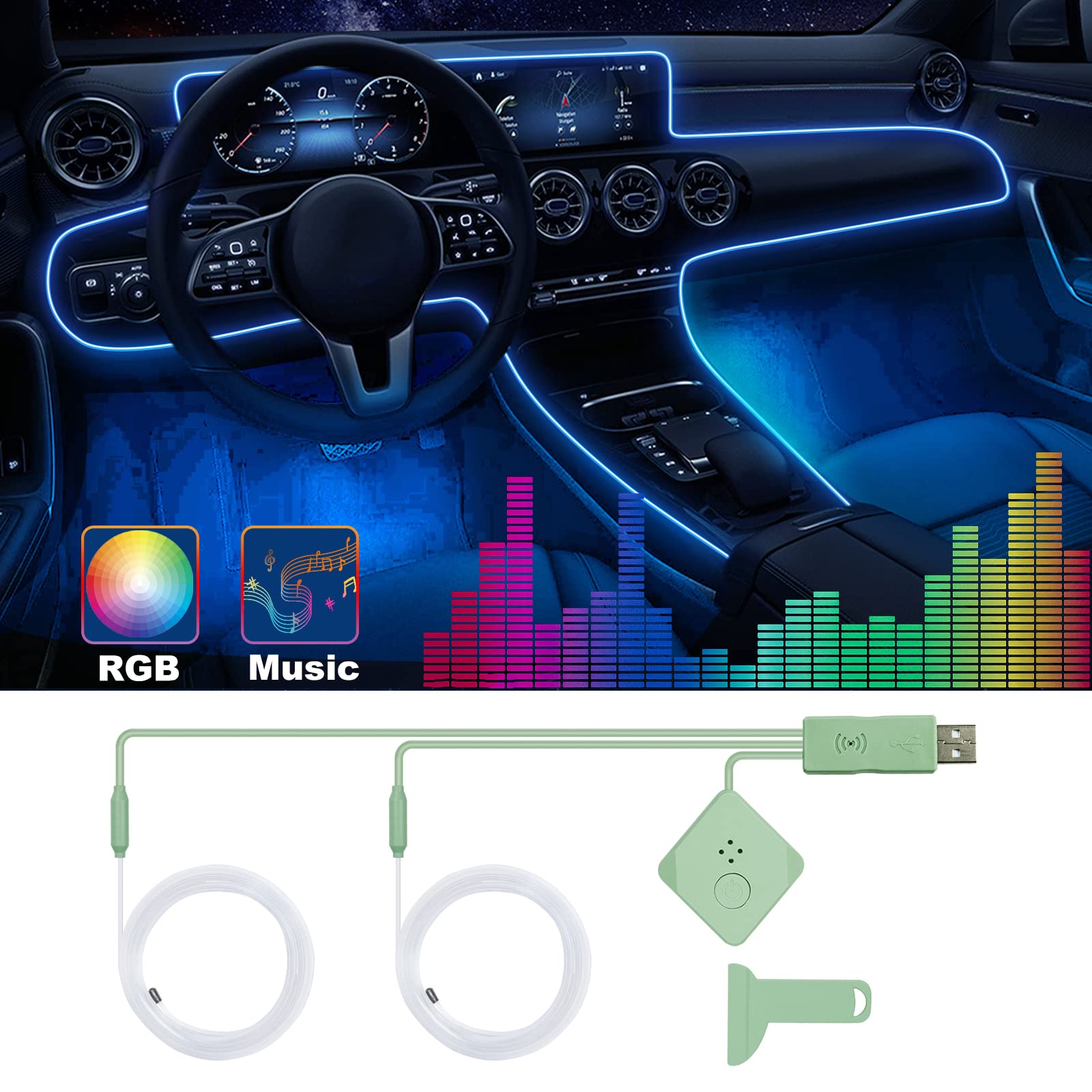 Car Led Strip Lights,Interior Car Lights,Ambient Led Lighting Kit With Rgb 16 Million Colors Fiber Opticsmusic Sync Rhythm,Usb N