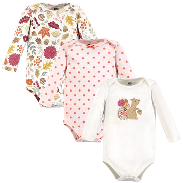 Hudson Baby Unisex Baby Cotton Long-Sleeve Bodysuits, Fall Squirrel 3-Pack, 3-6 Months