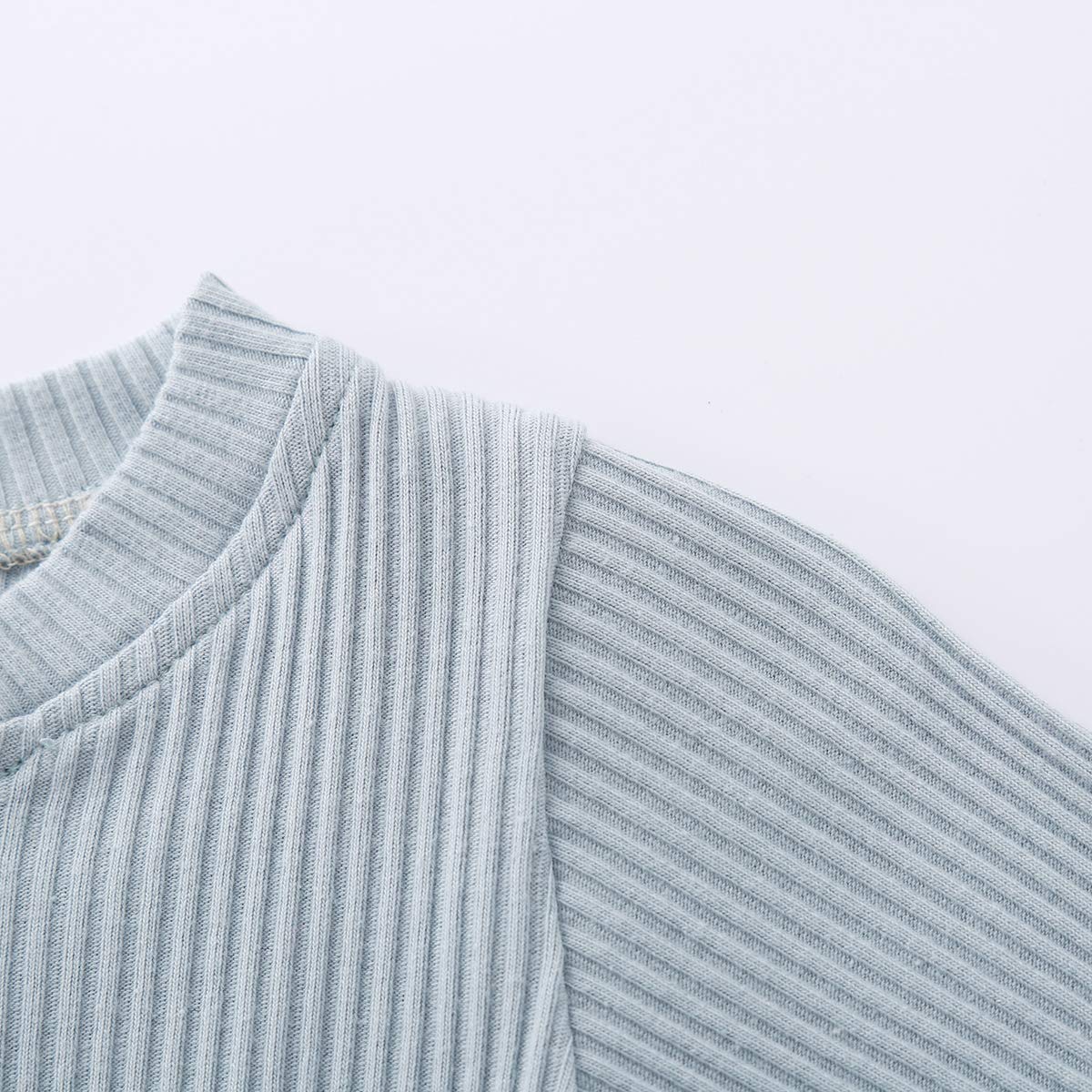 Newborn Baby Boys Girls Ribbed Romper Bodysuit Pants Sets Infant Solid Color Fall Winter Clothes Sets 0-24 Months (Blue, 0-3 Mon