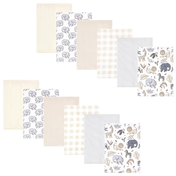 Hudson Baby Unisex Baby Flannel Burp Cloth 12Pk, Neutral Safari, One Size