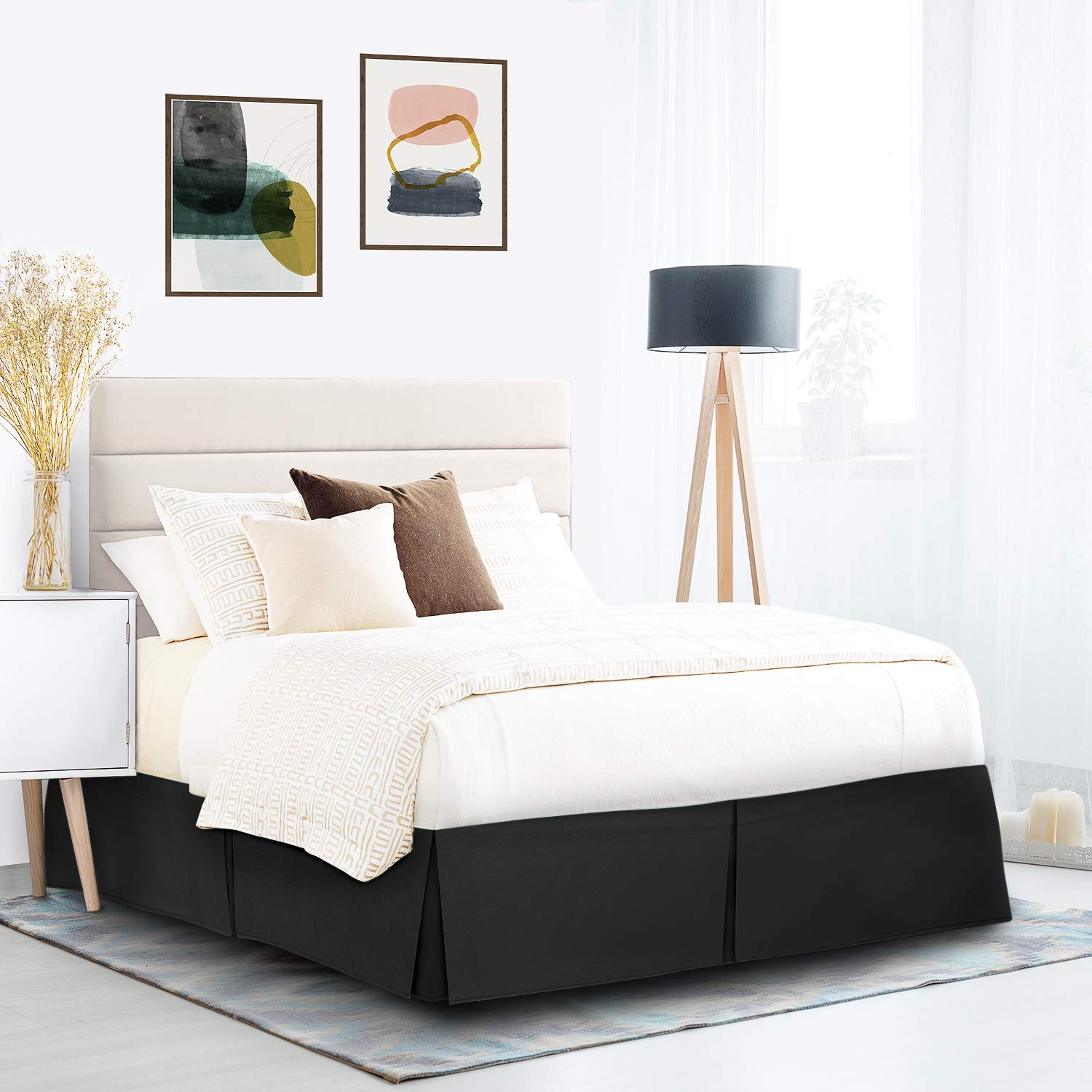 Nestl Black Bed Skirt Queen Size - Queen Bed Skirt 14 Inch Drop - Brushed Microfiber Bed Skirts - Hotel Quality Pleated Bed Skir