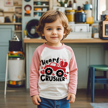 Valentines Day Shirt For Girls Toddler Boys Monster Truck Long Sleeve Raglan Little Kids 4T Shirts For Valentines Pink Tops