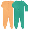 Guisby Footed Long Sleeve Baby Pajamas With Zipper Cotton Infant Sleepers Light Orange+Tree Green Newborn