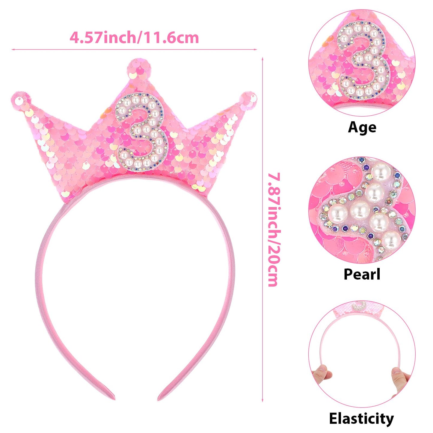 Gjinxi 3Rd Birthday Decorations For Girl, Glitter Birthday Girl Headband Princess Crowns For Little Girls, 3 Year Old Girls Crow