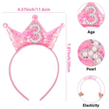 Gjinxi 3Rd Birthday Decorations For Girl, Glitter Birthday Girl Headband Princess Crowns For Little Girls, 3 Year Old Girls Crow