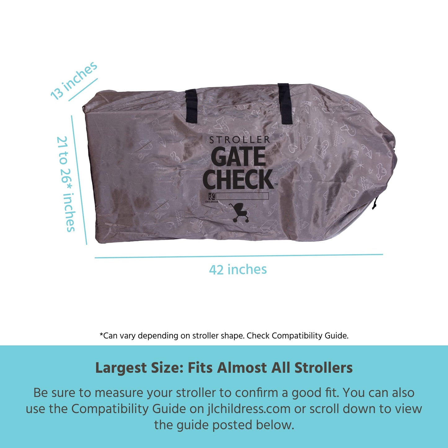 J.L. Childress Deluxe Gate Check Bag For Single & Double Strollers - Stroller Bag For Airplane - Large Stroller Travel Bag With