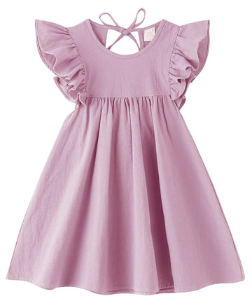 Jnklwpjs Toddler Baby Girl Cotton Linen Ruffle Halter Sleeveless Kids Casual Beach Party Dresses Pink 120Cm
