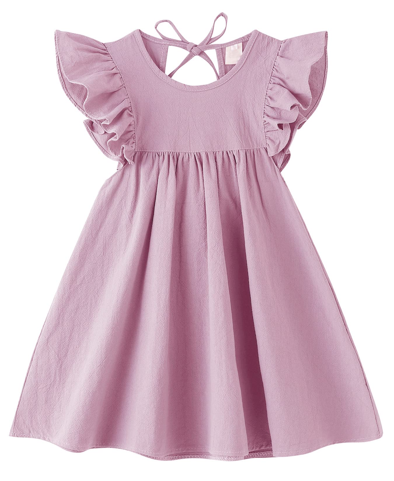 Jnklwpjs Toddler Baby Girl Cotton Linen Ruffle Halter Sleeveless Kids Casual Beach Party Dresses Pink 110Cm