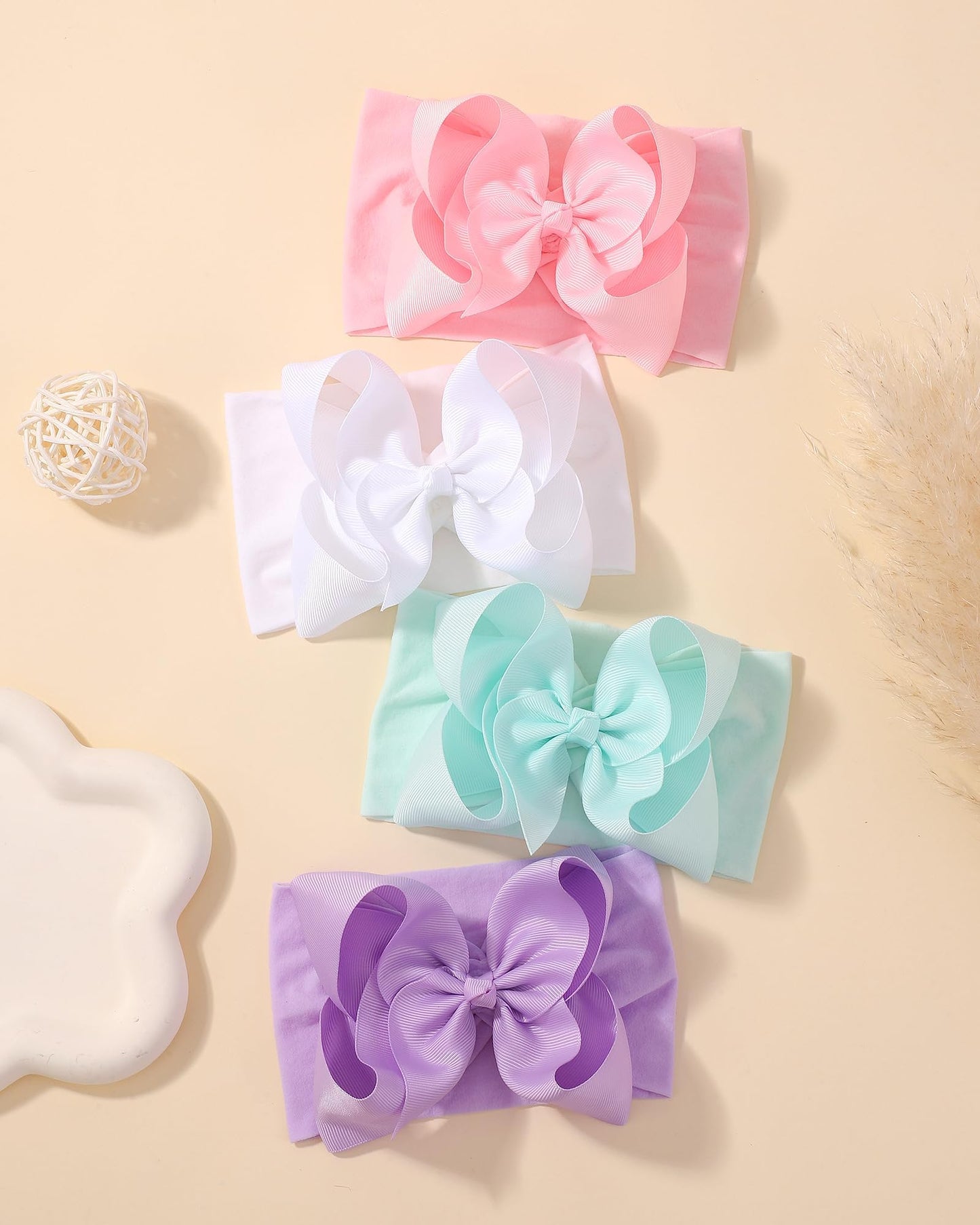 Doboi 20Pcs Baby Bows Baby Girl Headbands Nylon Hairbands With Ribbon Bow Handmade Elastic Baby Hair Bows Headbands For Baby Gir