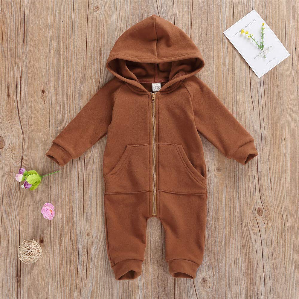 Fybitbo Infant Baby Boys Girls Clothing Zipper Hooded Jumpsuit Romper Long Sleeve Onesie Fall Winter Outfit Warm Clothes (A Coff