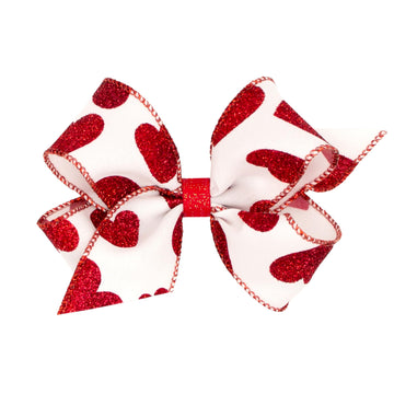 Wee Ones Girls' Valentines Day Hair Bow On Weestay No-Slip Clip, Valentine Taffeta Glitter, Medium, White