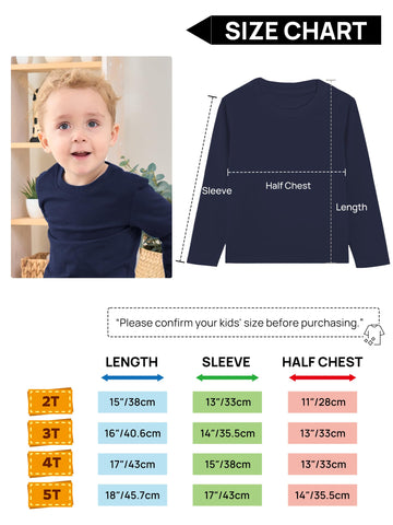 Toddler Boys Long Sleeve T-Shirts Cotton Crewneck Tees Soft Basic Solid Color Layering Warm T-Shirt Top, Tagless Neckline Dark B