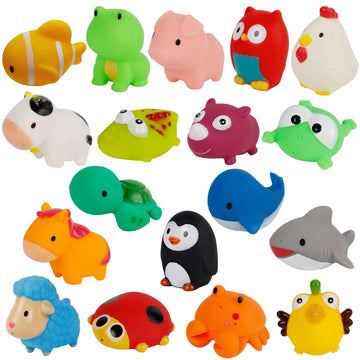 Cllayees Set of 18 Animals Bath Squirters Toy Set for Toddler, Colorful Assorted Sea Animals Flower Floating Bathtub Squirter To