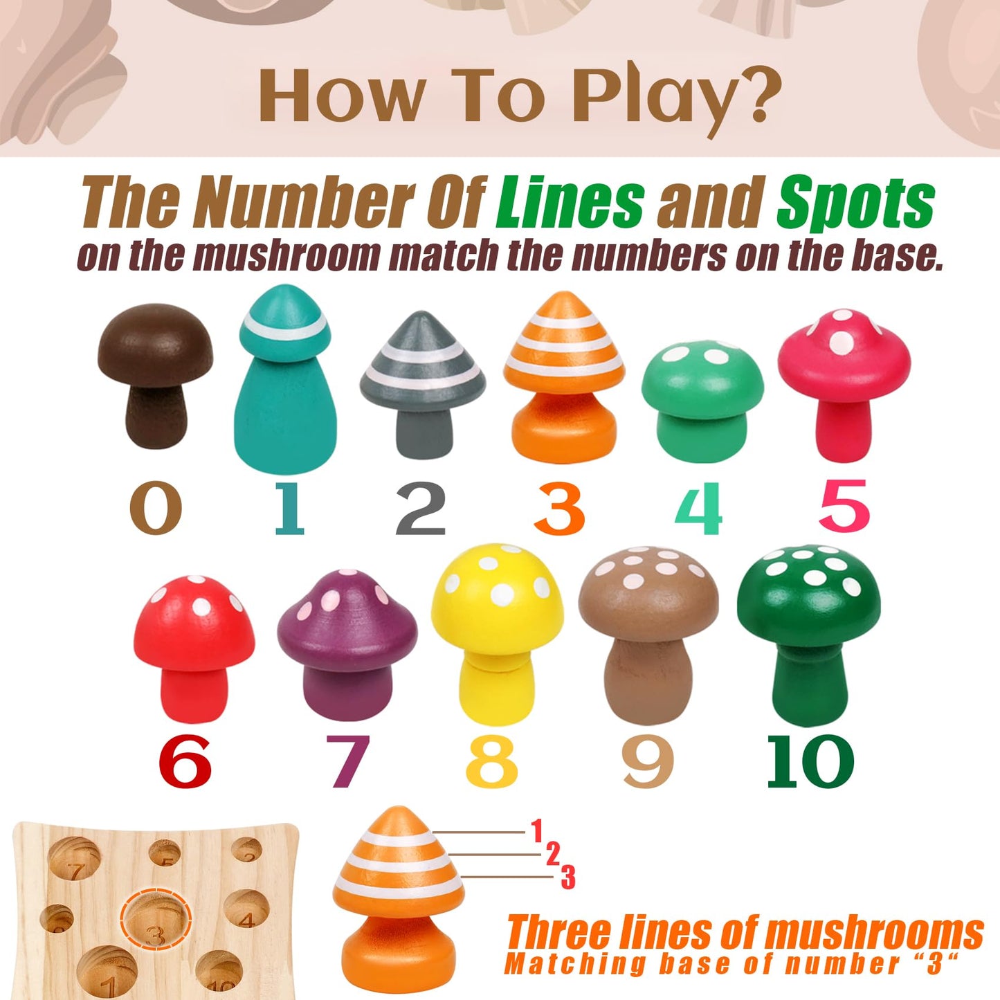 NAODONGLI Montessori Toys for 1 2 3 Year Old Boys Girls Wooden Harvest Mushroom Toys STEM Educational Preschool Learning Number