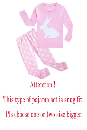 Little Girls Bunny Easter Pajamas 100% Cotton Pink Pjs Sleepwear Toddler Kid 2T
