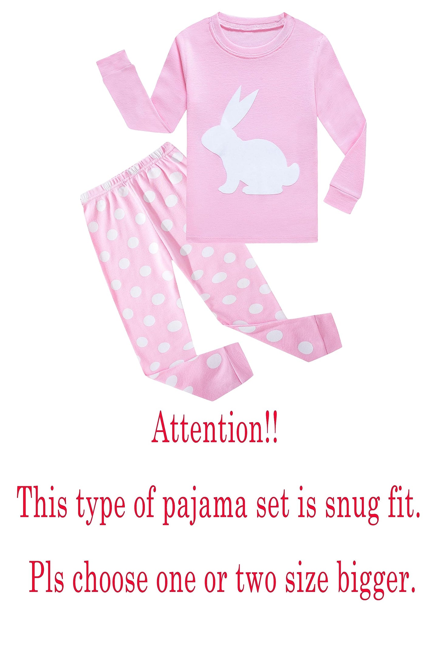 Little Girls Bunny Easter Pajamas 100% Cotton Pink Pjs Sleepwear Toddler Kid 3T